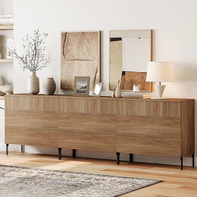 WAMPAT 94.5" W Fluted Dresser for Bedroom, Modern 9 Drawer Dresser TV Stand - Image 3