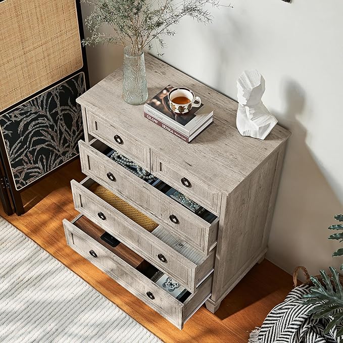 Farmhouse 5 Drawer Dresser for Bedroom Set of 2, 33.2" Tall Small Dressers & - Image 3