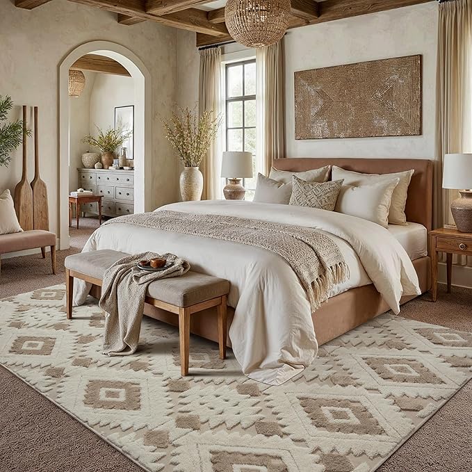 Ivory Brown 8x10 Area Rug Washable Living Room Moroccan Shag Carpet Non Slip - Image 4