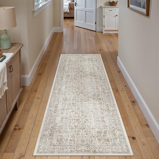 Taupe Runner Rug 2x6 Hallway Machine Washable Kitchen Vintage Distressed Non - Image 5