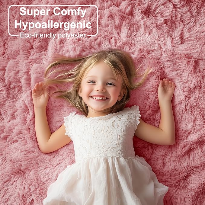 PAGISOFE Blush Pink Fluffy Shag Area Rugs - Image 3