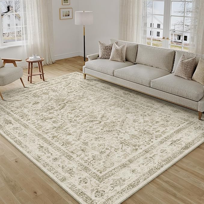 Taupe 6x9 Area Rug Vintage Washable Living Room Carpet Non Slip Bedroom Indoor - Image 3