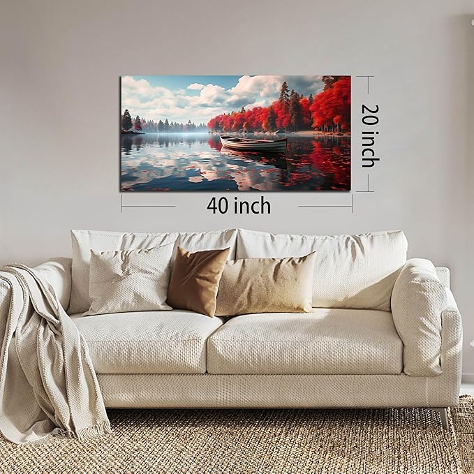Large Wall Art for Living Room Bedroom Office Red Forest Wall Art Lake - Image 5