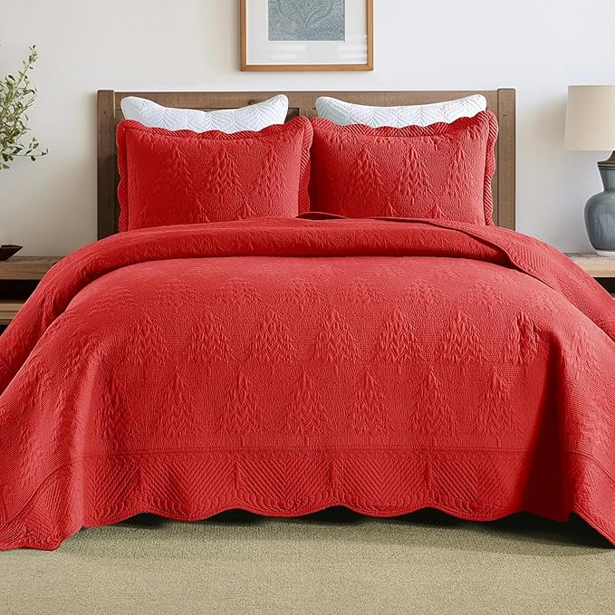 MarCielo 3-Piece Christmas Quilt 100% Cotton Oversized Bedspread Lightweight by MarCielo