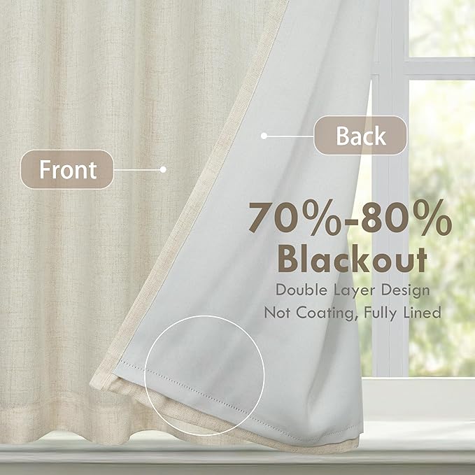 DriftAway Double Layer Linen Blackout Tie Up Curtains Thermal Insulated Fully - Image 2