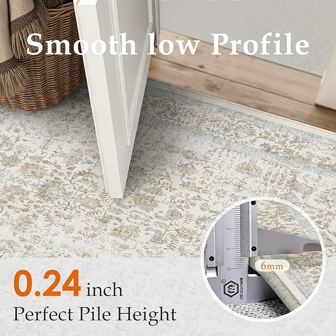Taupe Area Rug 3x5 Office Entryway Rug Machine Washable Kitchen Vintage - Image 3
