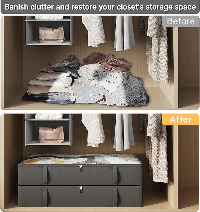 2-Pack Under Bed Storage Containers, 8 Inches Tall Underbed Clothes Storage - Image 4