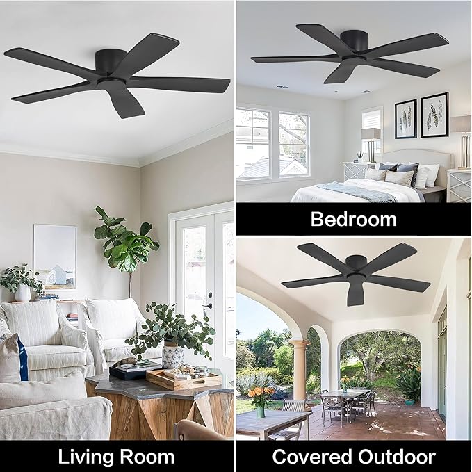 WINGBO 48" Flush Mount DC Ceiling Fans Without Lights, 5 Carved Solid Wood - Image 9
