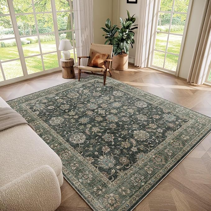 Washable 5x7 Area Rugs for Living Room, Boho Non-Slip Vintage Distress Rugs for by Hedwior