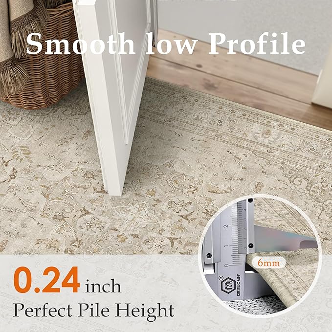 Brown 2x8 Runner Rug Washable Vintage Long Carpet - Image 2