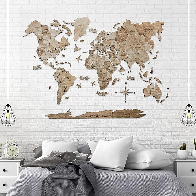 Handmade 3D Wood World Map Wall Art Large Wall Decor Track Your World Travels - Image 5