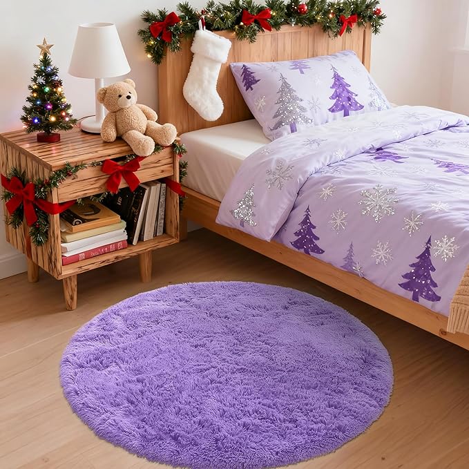 OLANLY Purple Round Rugs for Bedroom - Image 2