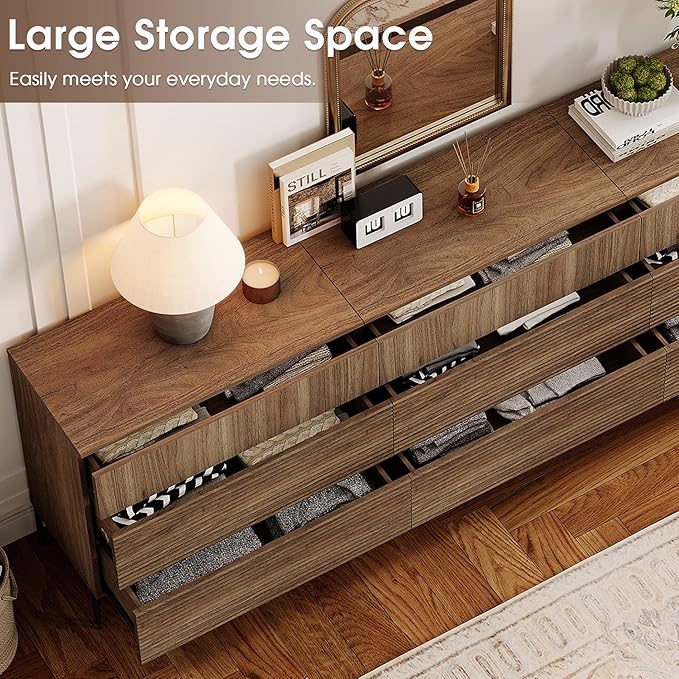 WAMPAT 63" W Fluted Dresser for Bedroom, 2 in 1 Modern 6 Drawer Dresser TV Stand - Image 5
