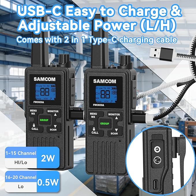SAMCOM FWCN30A Group Walkie Talkies Long Range, Rechargeable 1250mAh Battery 22 - Image 7