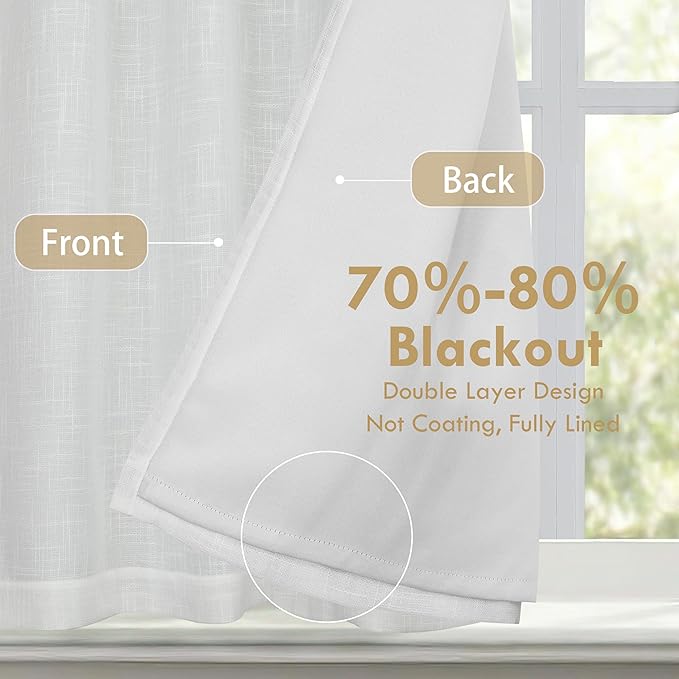 DriftAway Double Layer Linen Blackout Tie Up Curtains Thermal Insulated Fully - Image 2
