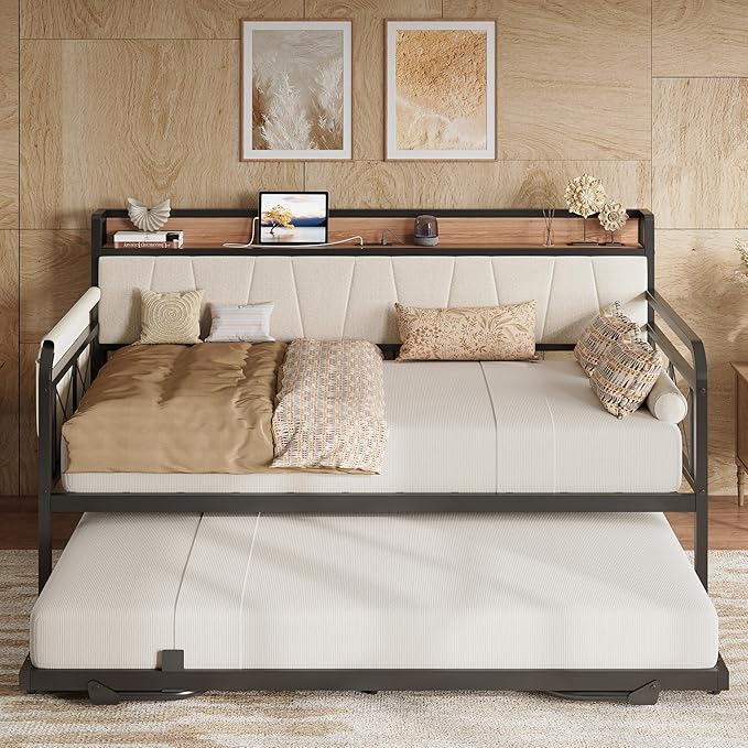 LIKIMIO Daybed with Trundle Bed, Twin XL Bed Frame with Storage Headboard and - Image 8