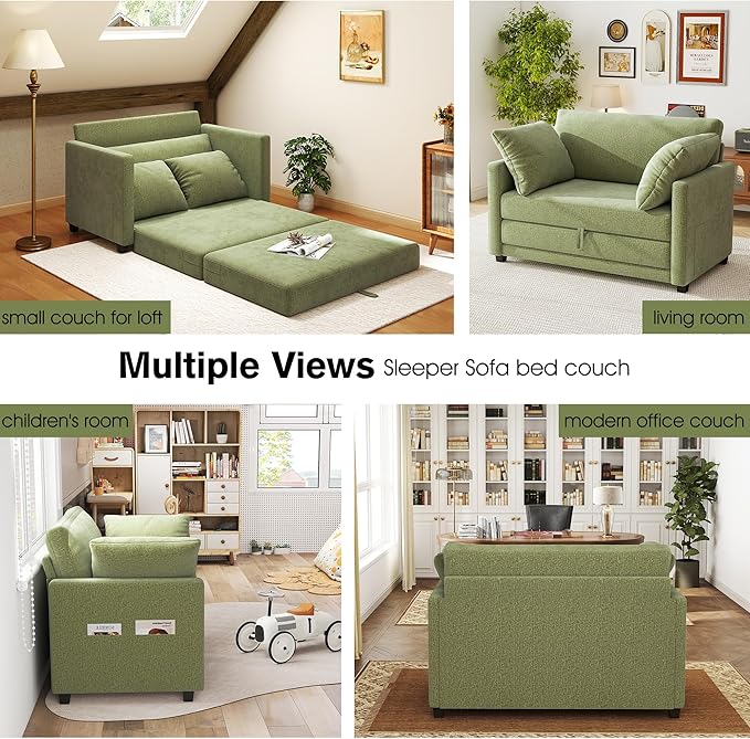 51" Loveseat Sleeper Sofa Bed, Chenille Convertible Floor Sofa Bed - Image 6