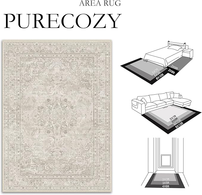 Beige 4x6 Area Rug Washable Vintage Carpet - Image 9