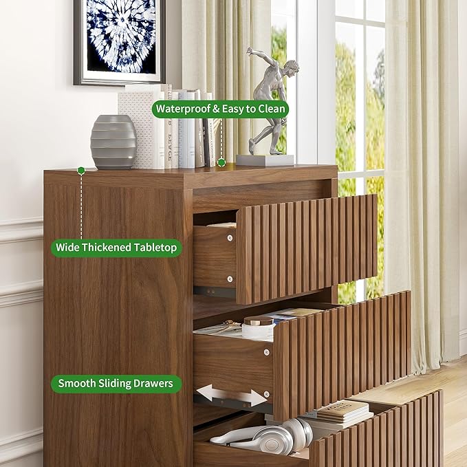 Fluted 3 Drawer Dresser, Mid Century Small Dresser - Image 7