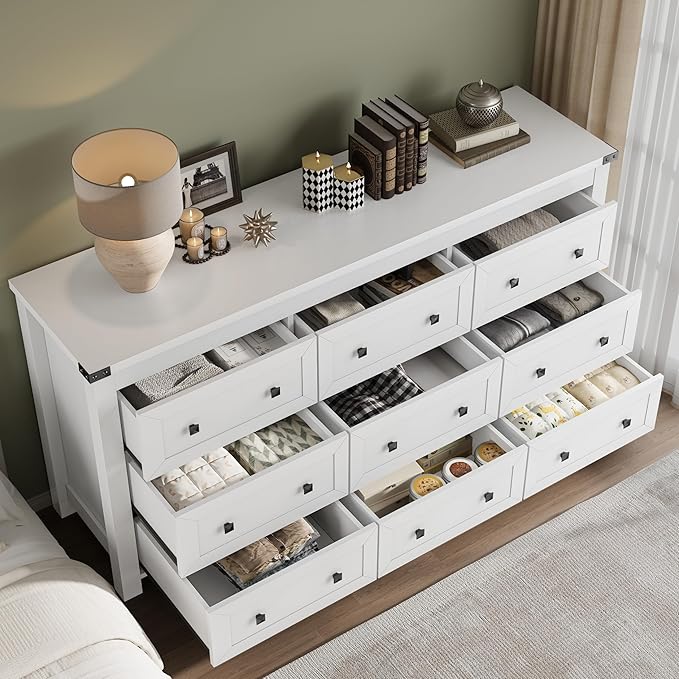 BORNOON 9-Drawer Dresser, Modern Wooden Storage Chest of Drawers, Dresser TV - Image 4