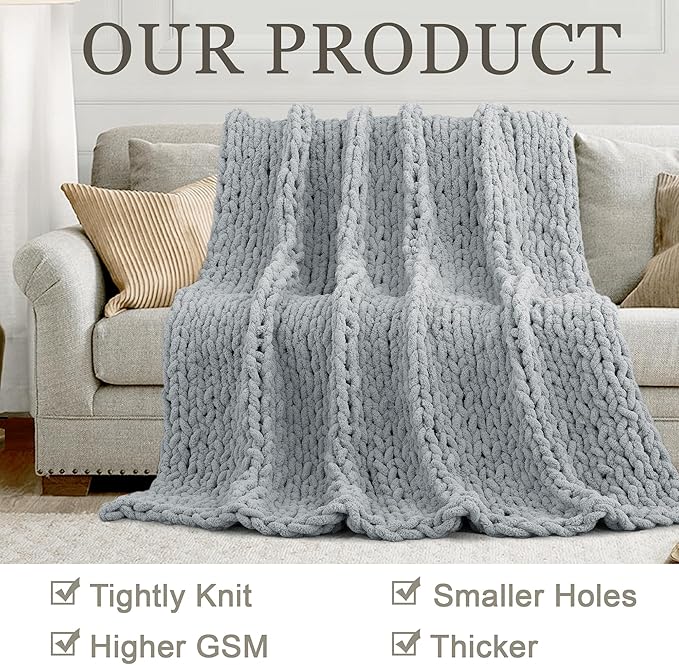 Chunky Knit Throw Blanket 50"X 60", 100% Handmade - Image 4