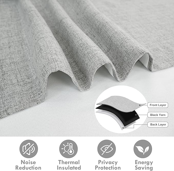 DriftAway Double Layer Linen Blackout Tie Up Curtains Thermal Insulated Fully - Image 5