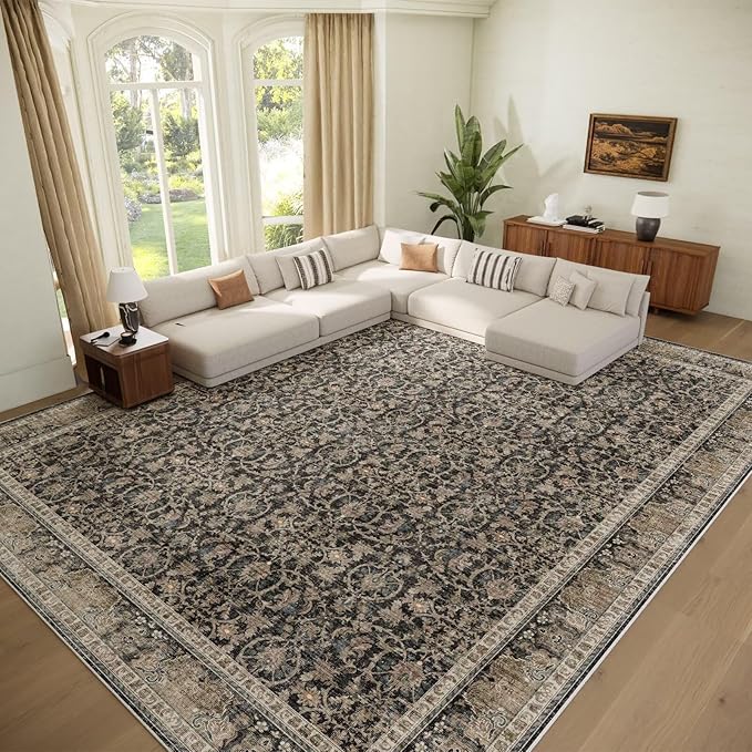 Washable 10x14 Area Rugs for Living Room, Boho Non-Slip Vintage Distress Large by Hedwior