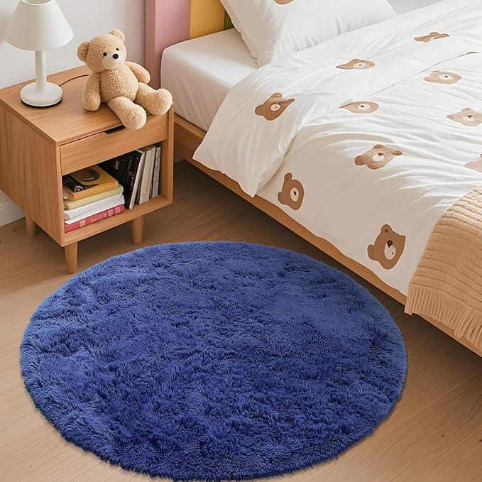 OLANLY Navy Blue Round Rugs for Bedroom - Image 2