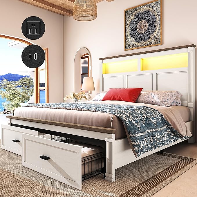King Size Bed Frame with 53" Tall Headboard, Farmhouse Platform Bed Frame with by FARMHOUSEWOODENAESTHETIC
