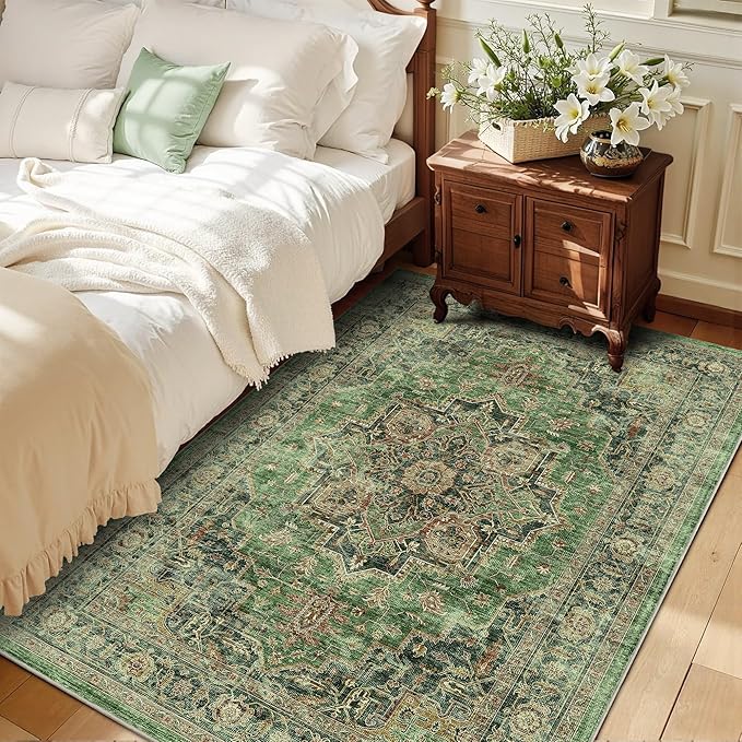4x6 Area Rug for Bedroom Machine Washable Low Pile Vintage Distressed Rugs - Image 2