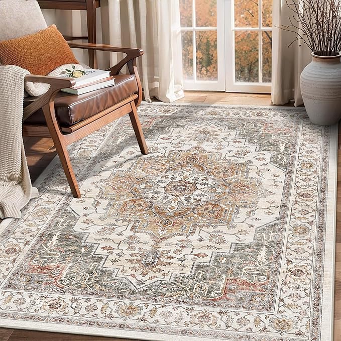 4x6 Area Rug for Bedroom Machine Washable Low Pile Vintage Distressed Rugs by NakedCloud