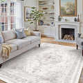Washable Rug 8x10 Area Rug for Living Room Light Gray Vintage Boho Medallion by PureCozy