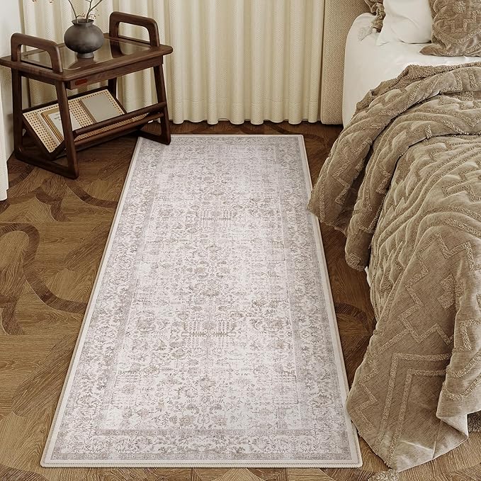 Light Brown Runner Rug 3x8 Hallway Machine Washable Kitchen Vintage Distressed - Image 5