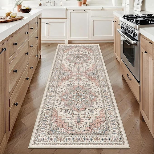 2x6 Vintage Runner Rug Low Pile Runners Non-Slip Machine Washable Rug Retro by NakedCloud