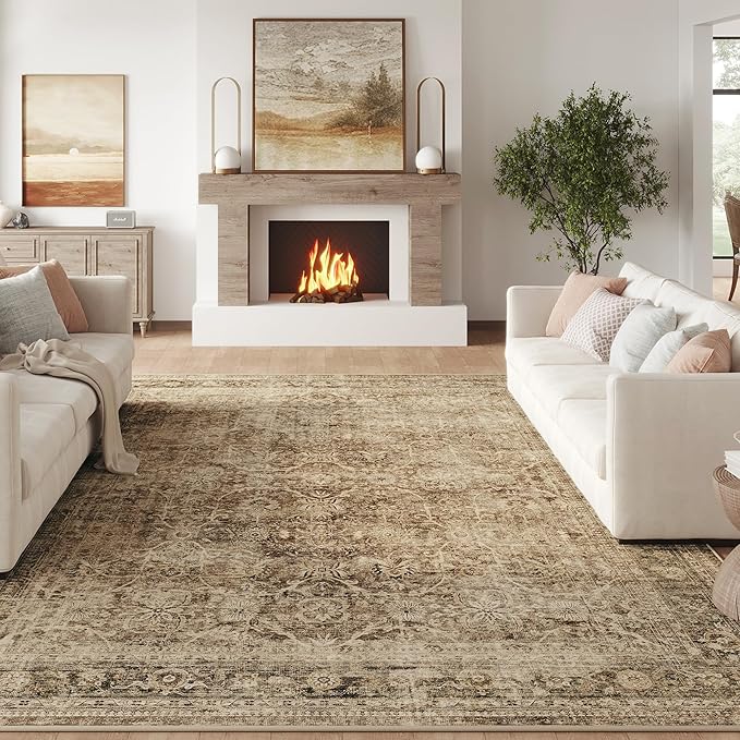 FMFUNCTEX 10x14 Washable Area Rug Brown Vintage Neutral Distressed Large Non - Image 4