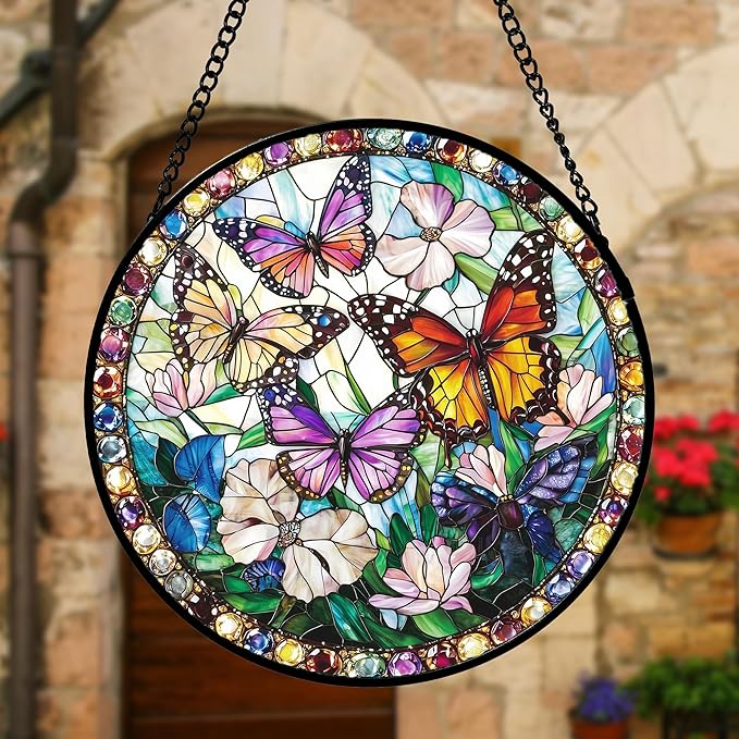 DASTOLL Stained Glass Window Hanging, Colorful Butterfly Suncatcher - Image 2