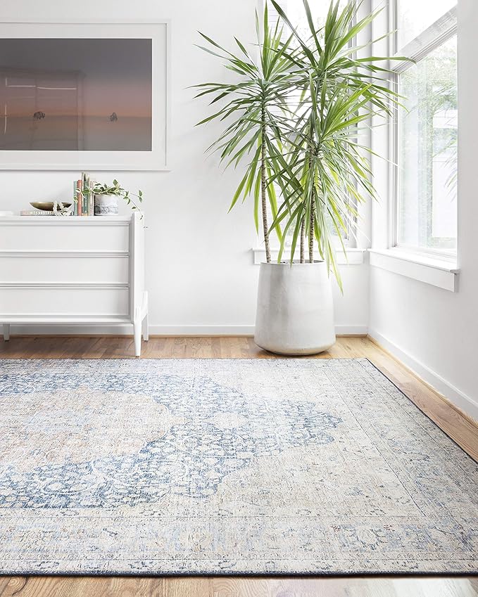Loloi Layla Collection LAY-07 Blue/Tangerine 7'-6" x 9'-6" .13" Thick Area Rug - Image 9