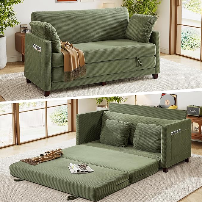 65" Loveseat Sleeper Sofa Bed, Corduroy Convertible Sofa Bed by kakuboohi