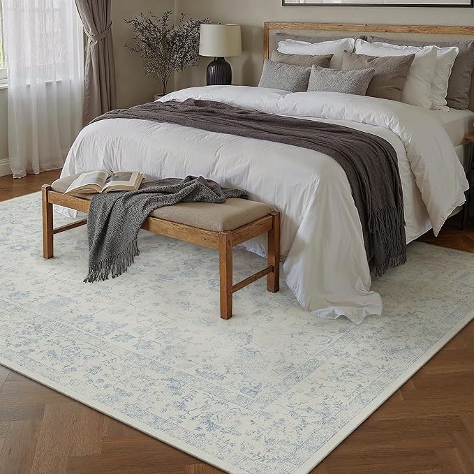 5x7 Blue Area Rug Non Slip Vintage Living Room Distressed Machine Washable - Image 4
