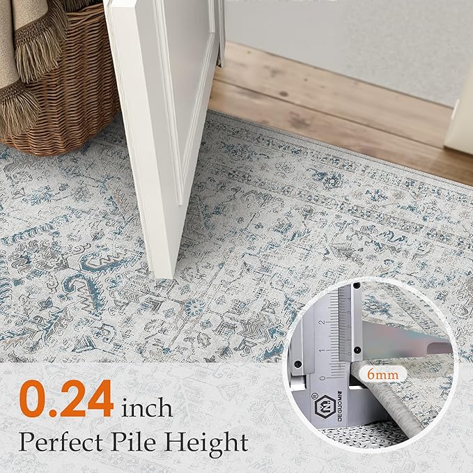 Blue 2x8 Runner Rug Vintage Area Carpet Hallway Indoor Kitchen Washable Low - Image 3
