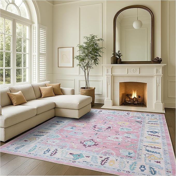 Fame Rugs Pink Modern Oushak Rug 9x12, Vintage Turkish Colorful Oriental by FameRugs
