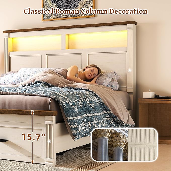 King Size Bed Frame with 53" Tall Headboard, Farmhouse Platform Bed Frame with - Image 6