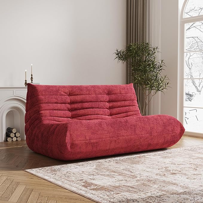 Bean Bag Chair Loveseat, 2 Seater, Teddy Fabric, Adults & Teens, Living Room & by Unknown