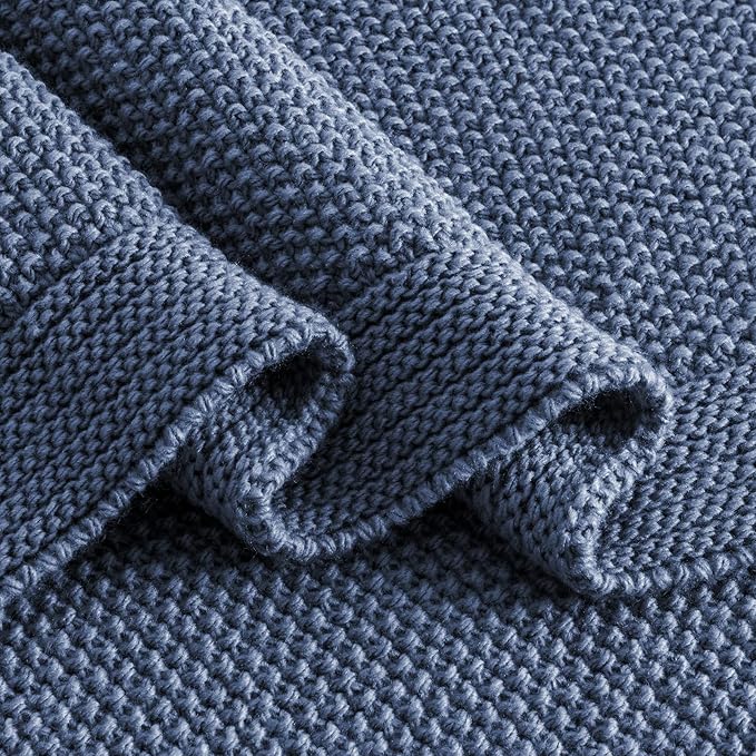 CozeCube Blue Throw Blanket for Couch, Soft Cozy Cable Knit Throw for Bed Sofa - Image 8