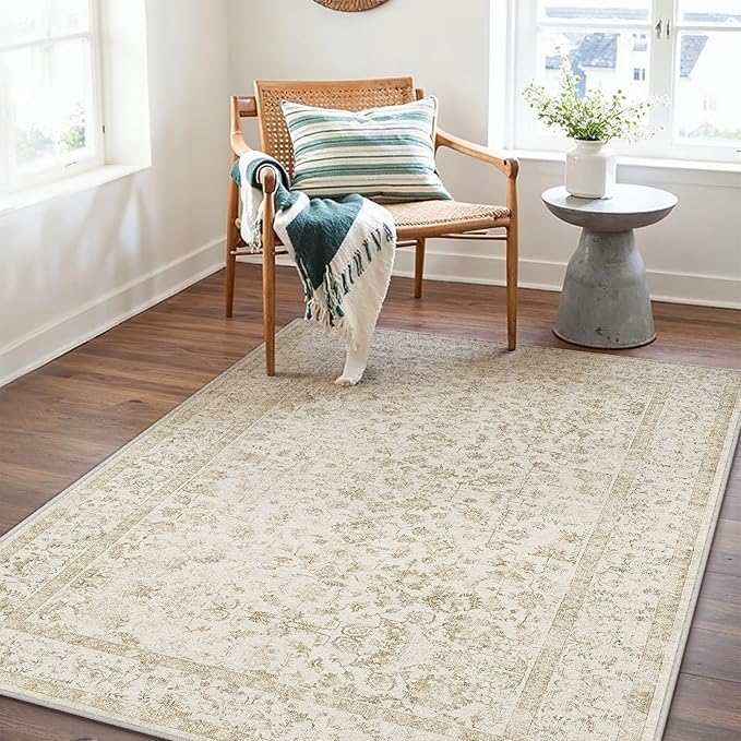 3x5 Brown Area Rug Non Slip Vintage Office Entryway Rug Distressed Machine by PureCozy