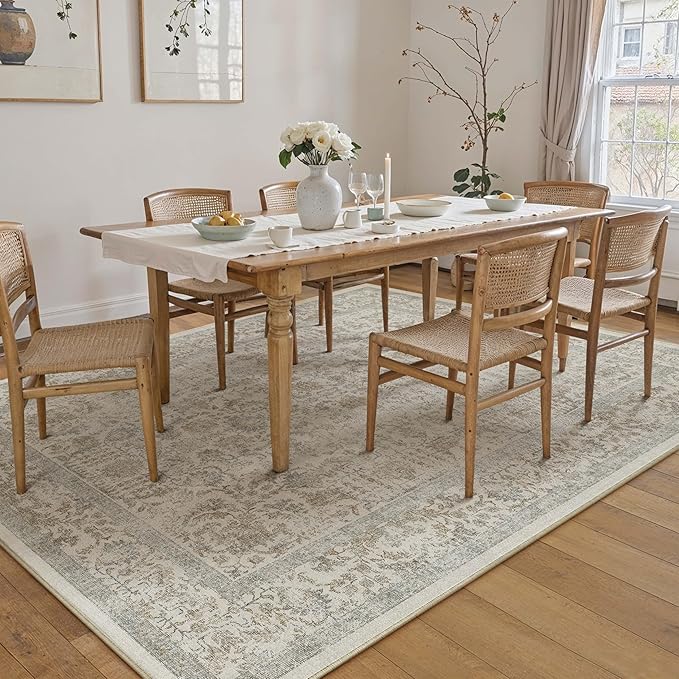 Taupe Area Rug 9x12 Machine Washable Large Vintage Living Room Distressed Non - Image 7
