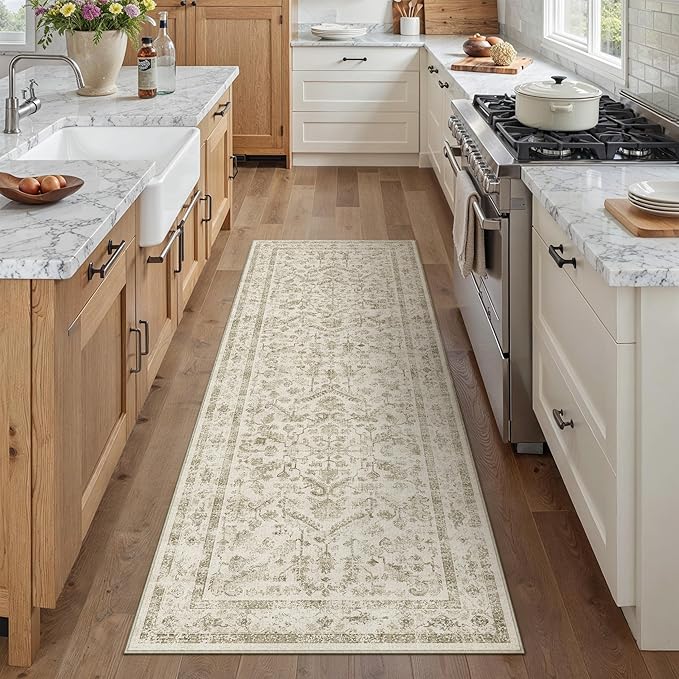 Taupe 2x6 Runner Rug Vintage Area Carpet Hallway Indoor Kitchen Washable Low by PureCozy