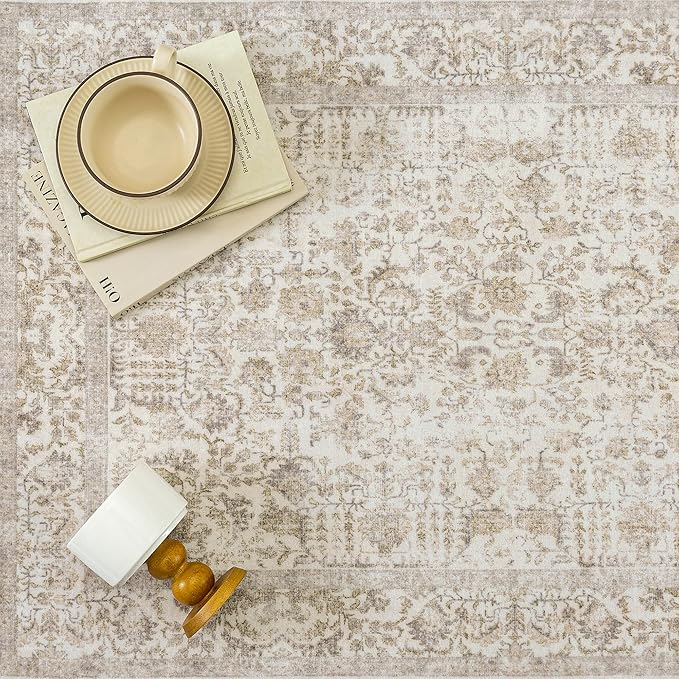 Light Brown Runner Rug 2x12 Hallway Machine Washable Kitchen Vintage Distressed - Image 7