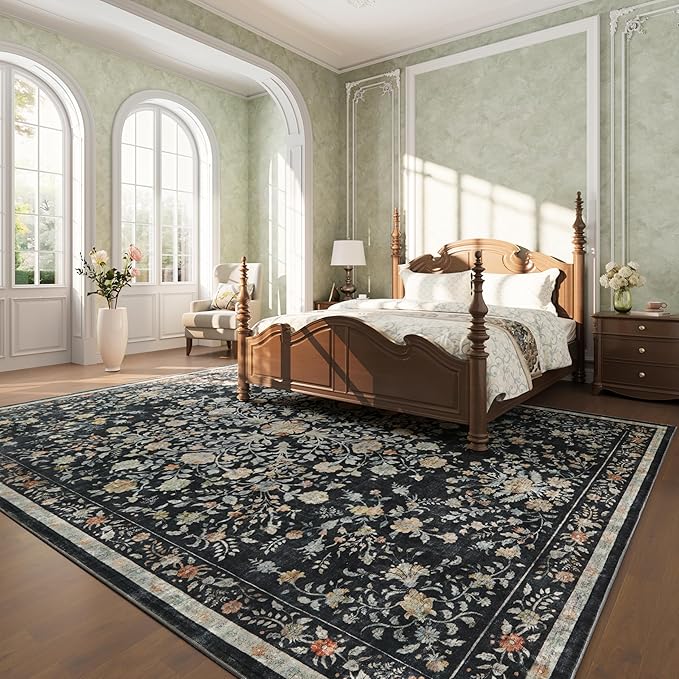 AMADA HOMEFURNISHING Area Rugs 9x12, Washable Floral Rug Non Slip Large Living - Image 3
