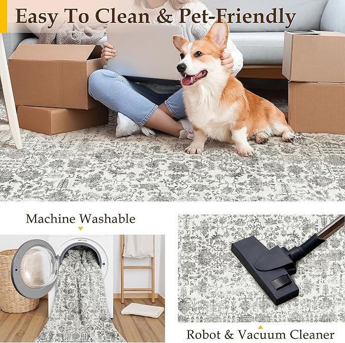 Black Runner Rug 2x8 Hallway Machine Washable Kitchen Vintage Distressed Non - Image 4